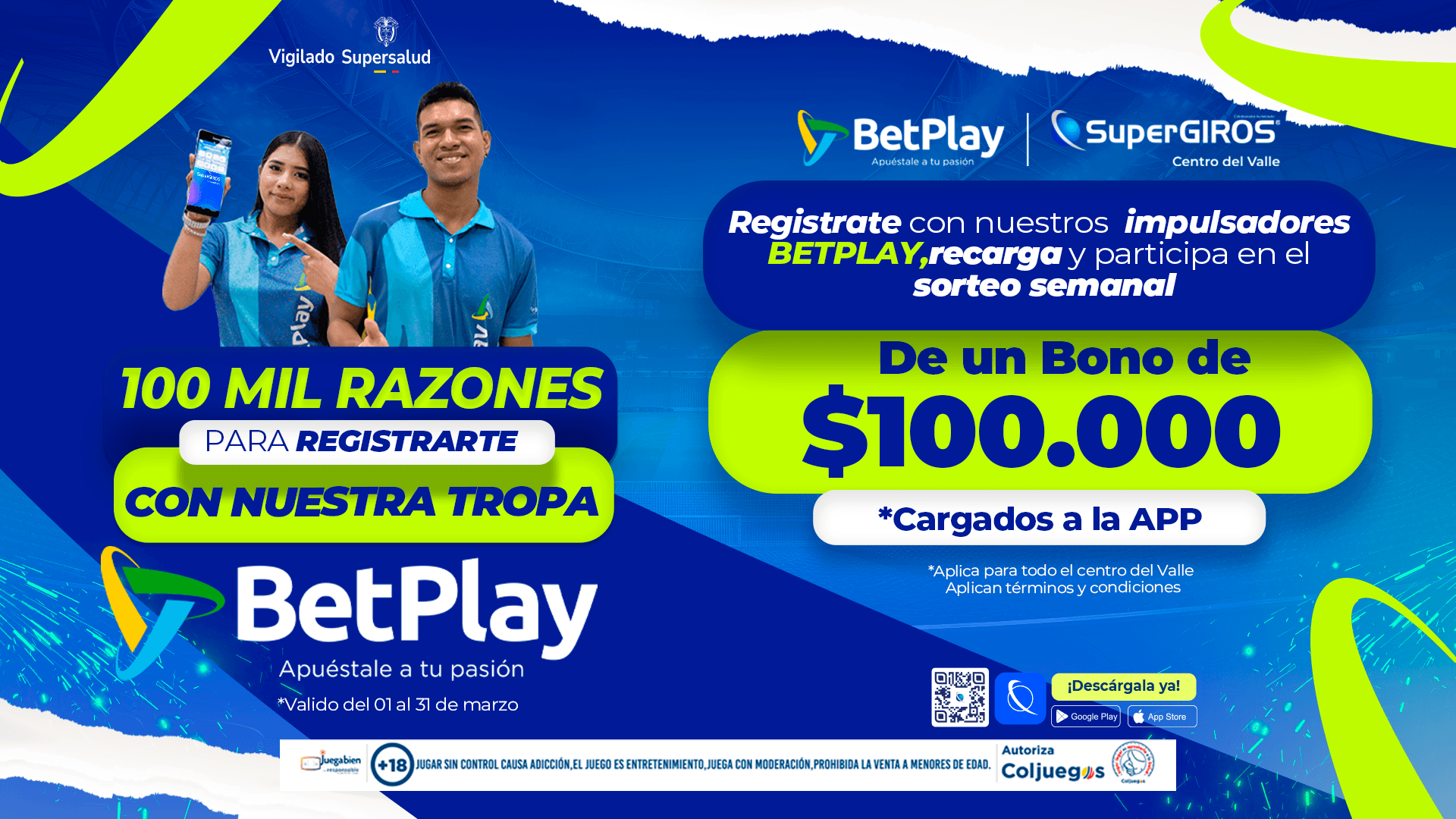 100 MIL RAZONES PARA REGISTRARTE CON NUESTRA TROPA BETPLAY